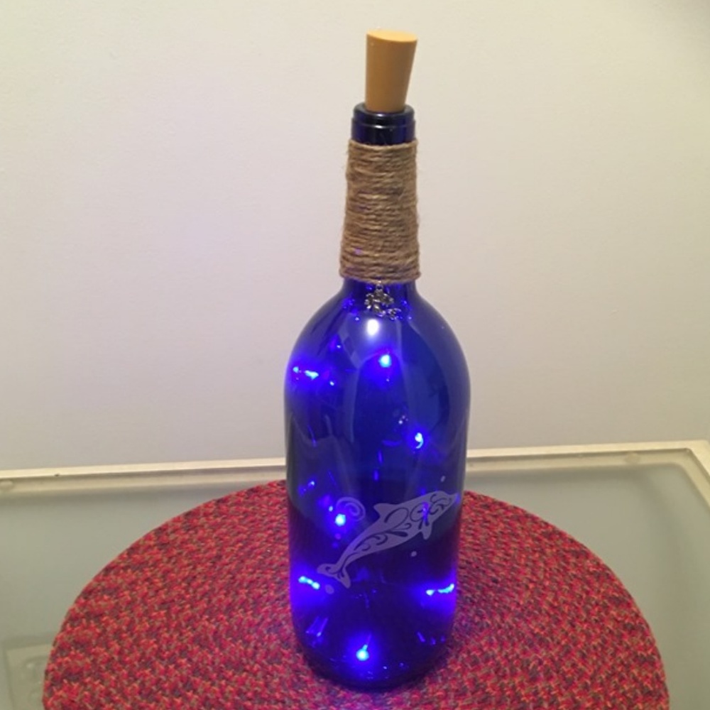 Lighted Wine Bottle w/Dolphin - Personalizable